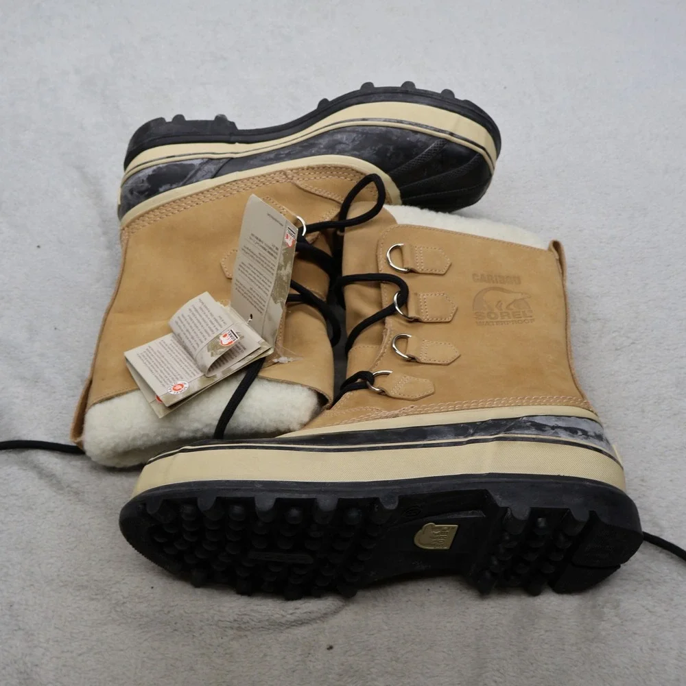 Sorel Mens 8 Snow Boots Beige Caribou II Leather Winter Waterproof NM1000-280